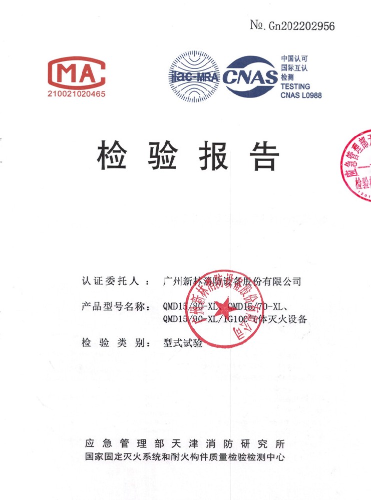IG100/15MPa 氣體滅火系統(tǒng) 檢驗(yàn)報(bào)告